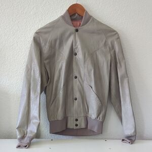 Men's Taupe Leather Bomber Jacket